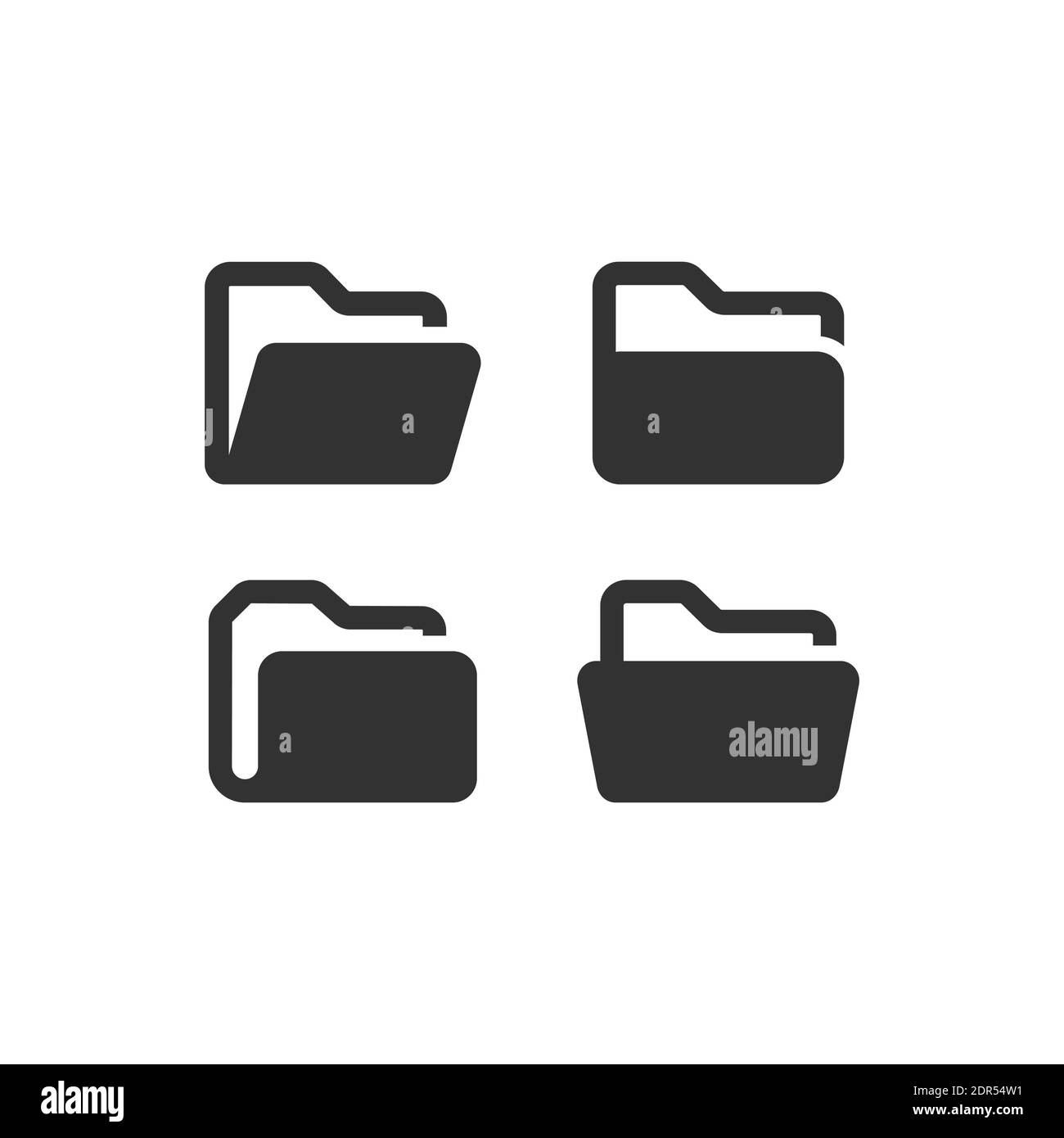 Set di icone vettoriali nere per cartella o file. Simbolo glifo del documento Web. Illustrazione Vettoriale