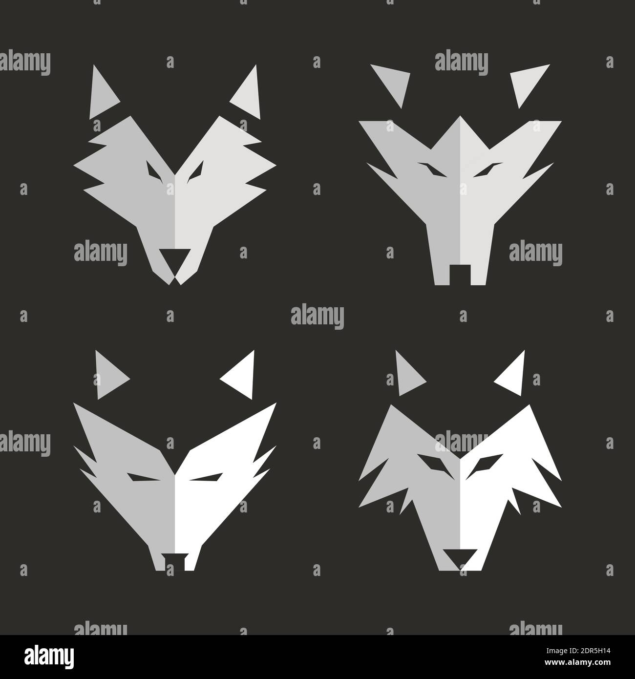 Set di moderno logo lupo testa mascotte animale. Predator faccia lupo silhouette nero e bianco immagine vettoriale logo Illustrazione Vettoriale