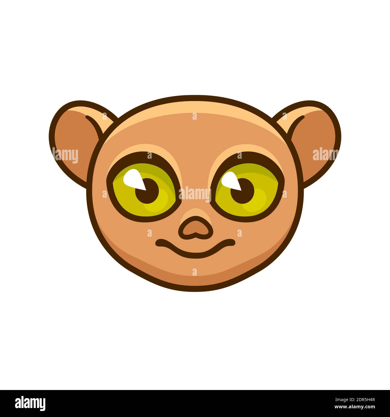 Carino cartone animato filippino tarsier faccia con divertente grande occhi. Semplice illustrazione grafica vettoriale. Illustrazione Vettoriale