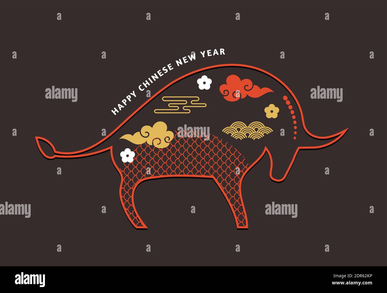 Felice anno nuovo cinese 2021 anno del bue . Segno zodiacale per biglietti d'auguri, volantini, inviti, poster, brochure, banner, calendario. Cinese Illustrazione Vettoriale