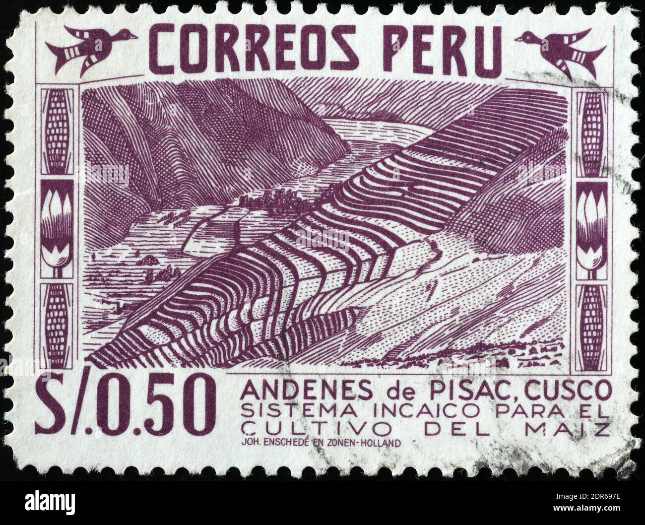 Antichi raccolti terrazzati Inca su francobollo d'epoca Foto Stock