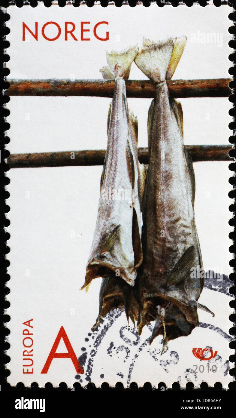 Stockfish appeso sul francobollo norvegese Foto Stock