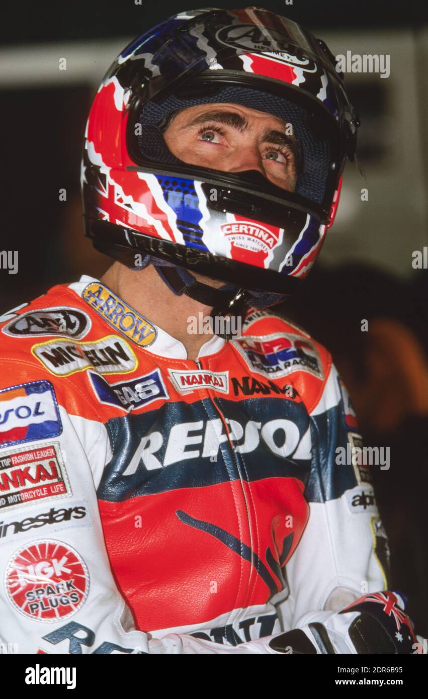 Michael Doohan (AUST), Repsol Honda, Podium GP del Giappone 500 1998 Foto Stock