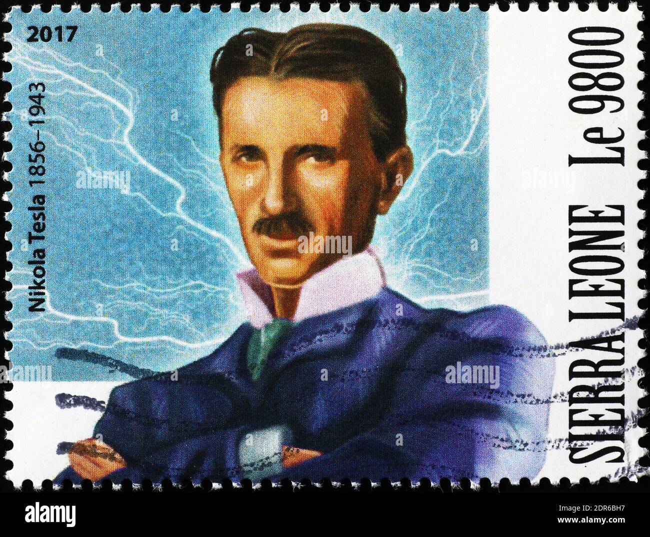 Ritratto di Nikola Tesla sul francobollo Foto Stock