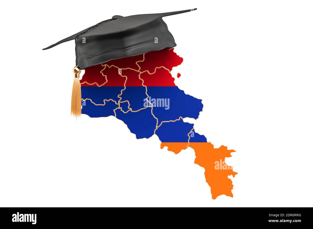 Concetto di educazione in Armenia. Mappa armena con tappo graduato, rendering 3D isolato su sfondo bianco Foto Stock