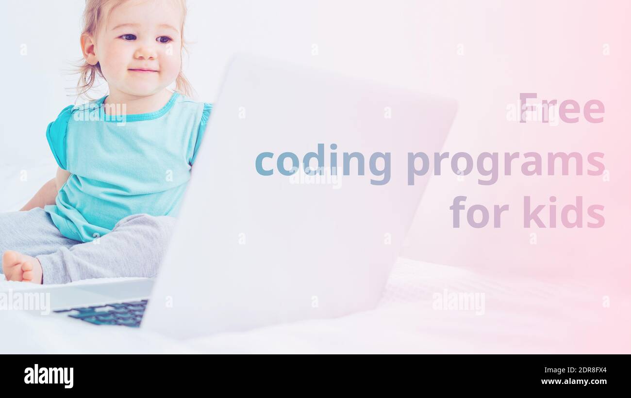 Concetto per imparare i linguaggi di programmazione con programmi gratuiti per i bambini. Foto Stock
