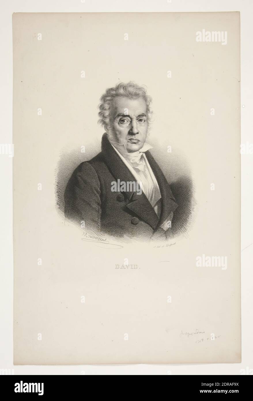 Artista: François-Séraphin Delpech, Francese, 1778–1825, dopo: Mauraisse, Francese, Ritratto di David, litografia, foglio: 48.2 × 31.2 cm (19 × 12 5/16in.), Francese, XIX secolo, opere su carta - stampe Foto Stock