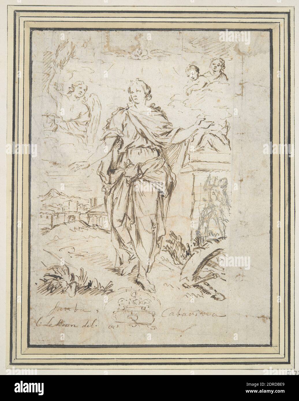 Santa Caterina d'Alessandria, penna e inchiostro, rettificato con gesso  bianco, sopra disegno preliminare in gesso