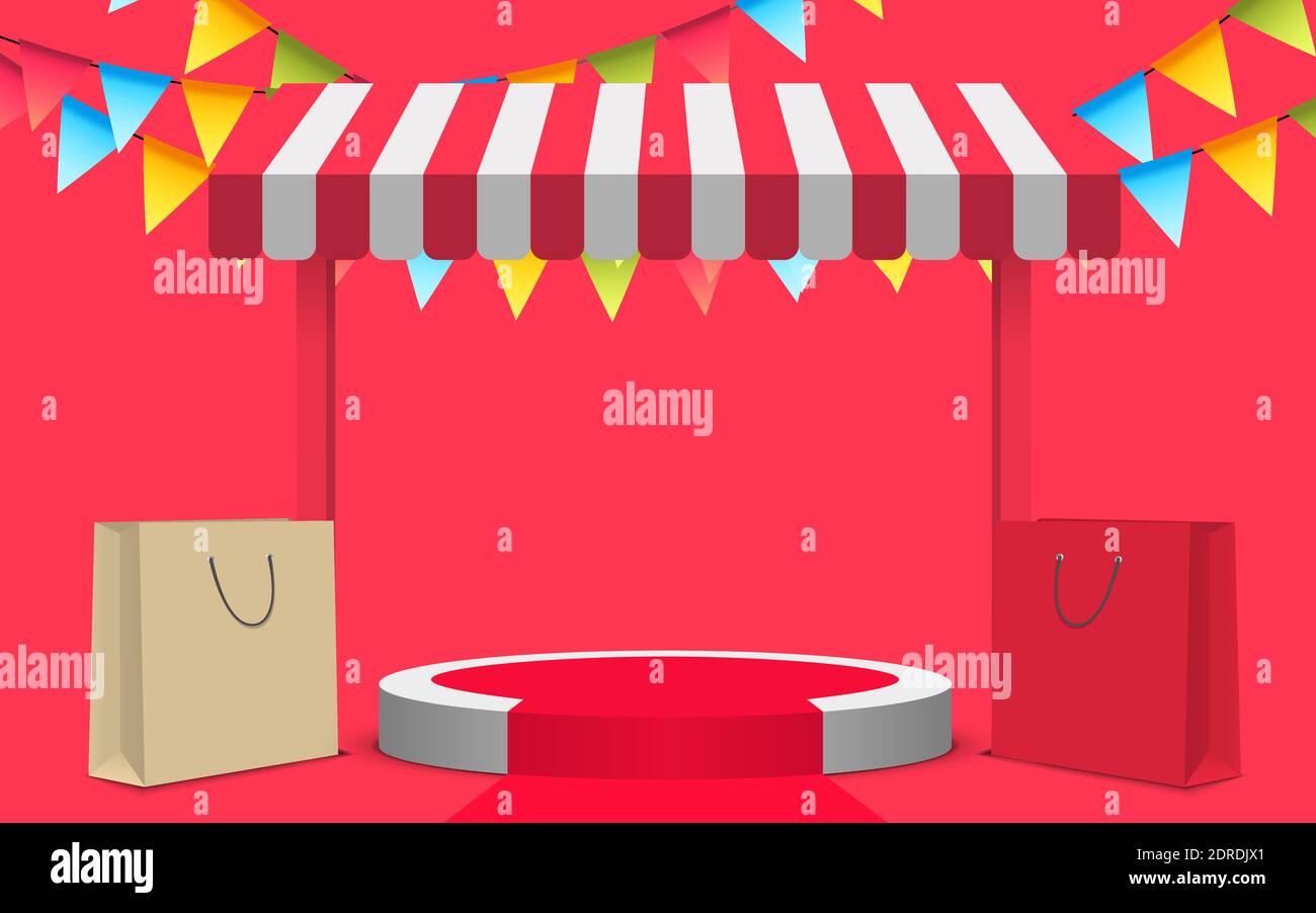 podio rosso con sfondo rosso su sfondo rosso Illustrazione Vettoriale