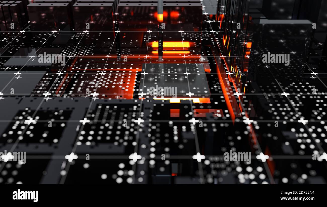 Concetto astratto dei processori per computer centrali. Illustrazione 3D Foto Stock