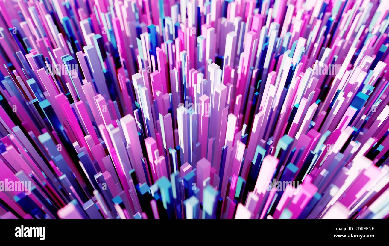 Scatter paesaggio di molti cubi blu e viola Foto Stock