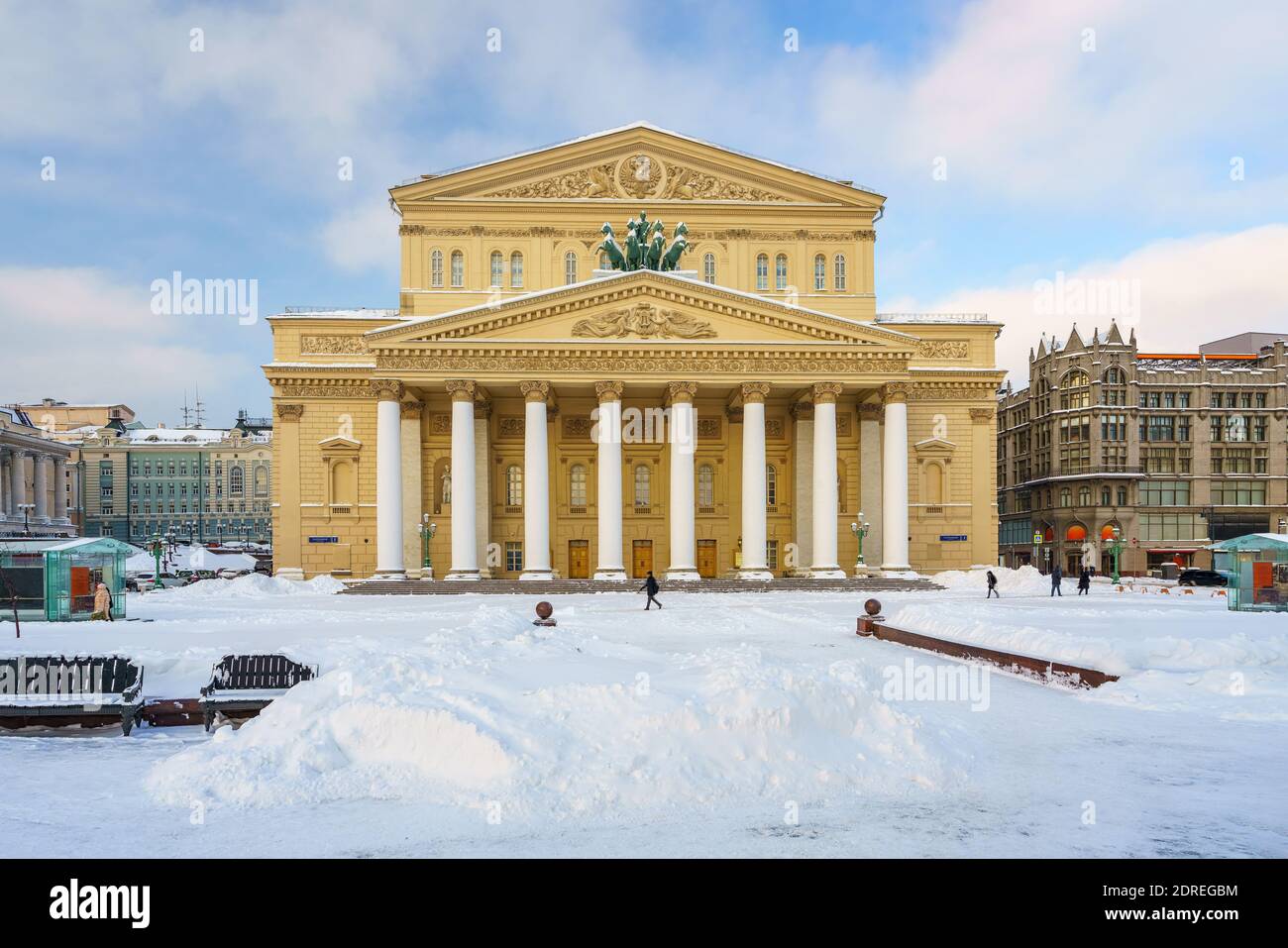 Vista sul Teatro Bolshoi a Mosca durante il giorno d'inverno, Russia Foto Stock