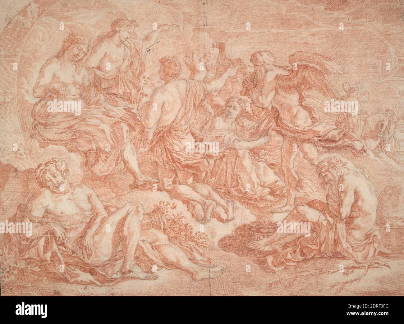 Dopo: Nicolas Poussin, francese, 1594–1665, Phaeton che pregava il Cariotto di Apollo, gesso rosso su disegno preliminare in gesso nero, foglio: 31.6 × 42 cm (12 7/16 × 16 9/16 in.), Made in France, francese, 17 ° secolo, opere su carta - disegni e acquerelli Foto Stock