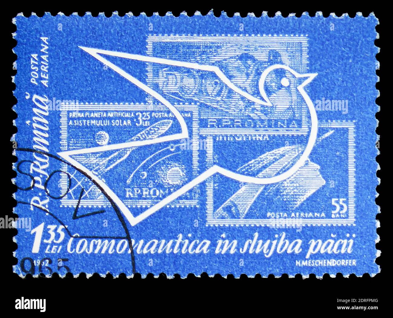 MOSCA, RUSSIA - 9 FEBBRAIO 2019: Un francobollo stampato in Romania mostra  dove e francobolli spaziali del 1957, 1959 e 1960, Space Exploration serie,  circa 1962 Foto stock - Alamy