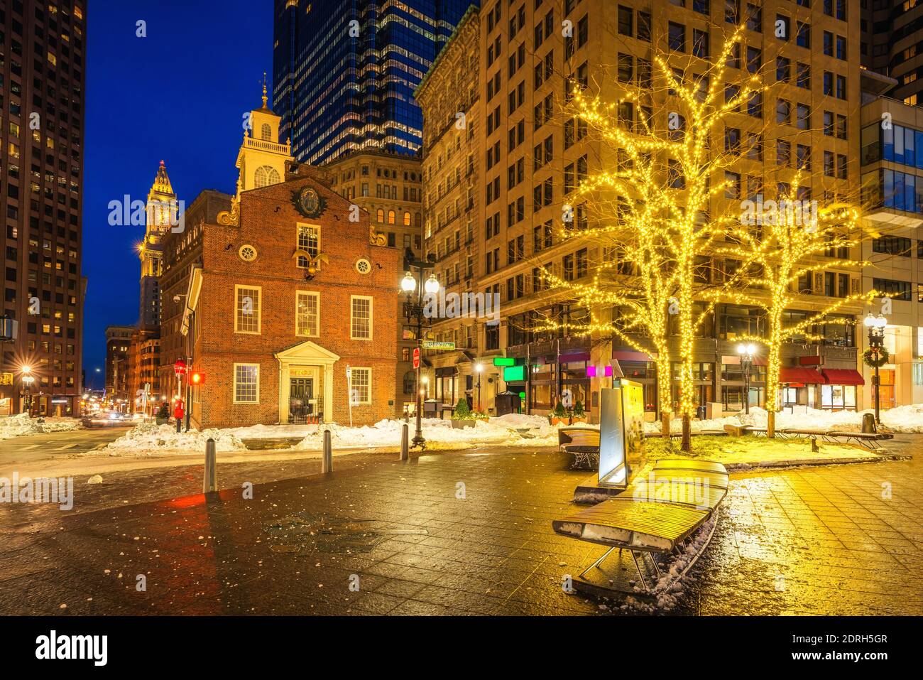 Boston Old state House al tempo di Natale Foto Stock