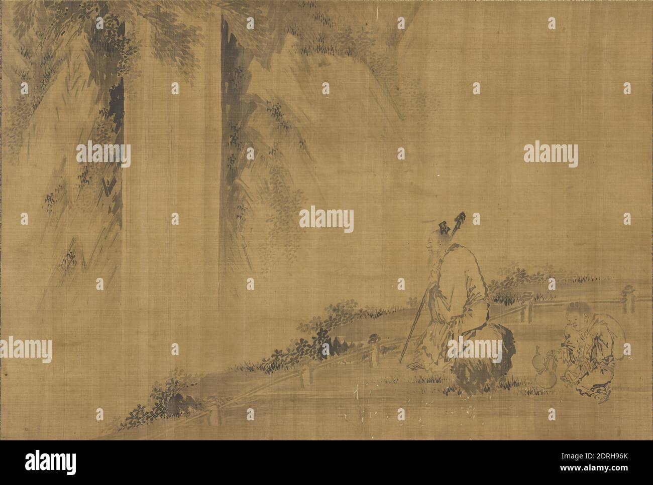 Li Bo guardando una cascata, scroll Hanging, inchiostro su seta, senza montaggio: 13 1/4 × 19 11/16 poll. (33.7 × 50 cm), Giappone, Giappone, Giappone, periodo Edo (1615–1868), dipinti Foto Stock