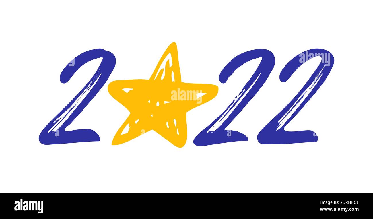 2022 UN felice anno nuovo congrats concetto. Logotipo in stile spazzolatura. Sfondo bianco. Modello grafico isolato astratto. Scrittura banner decorativo Illustrazione Vettoriale