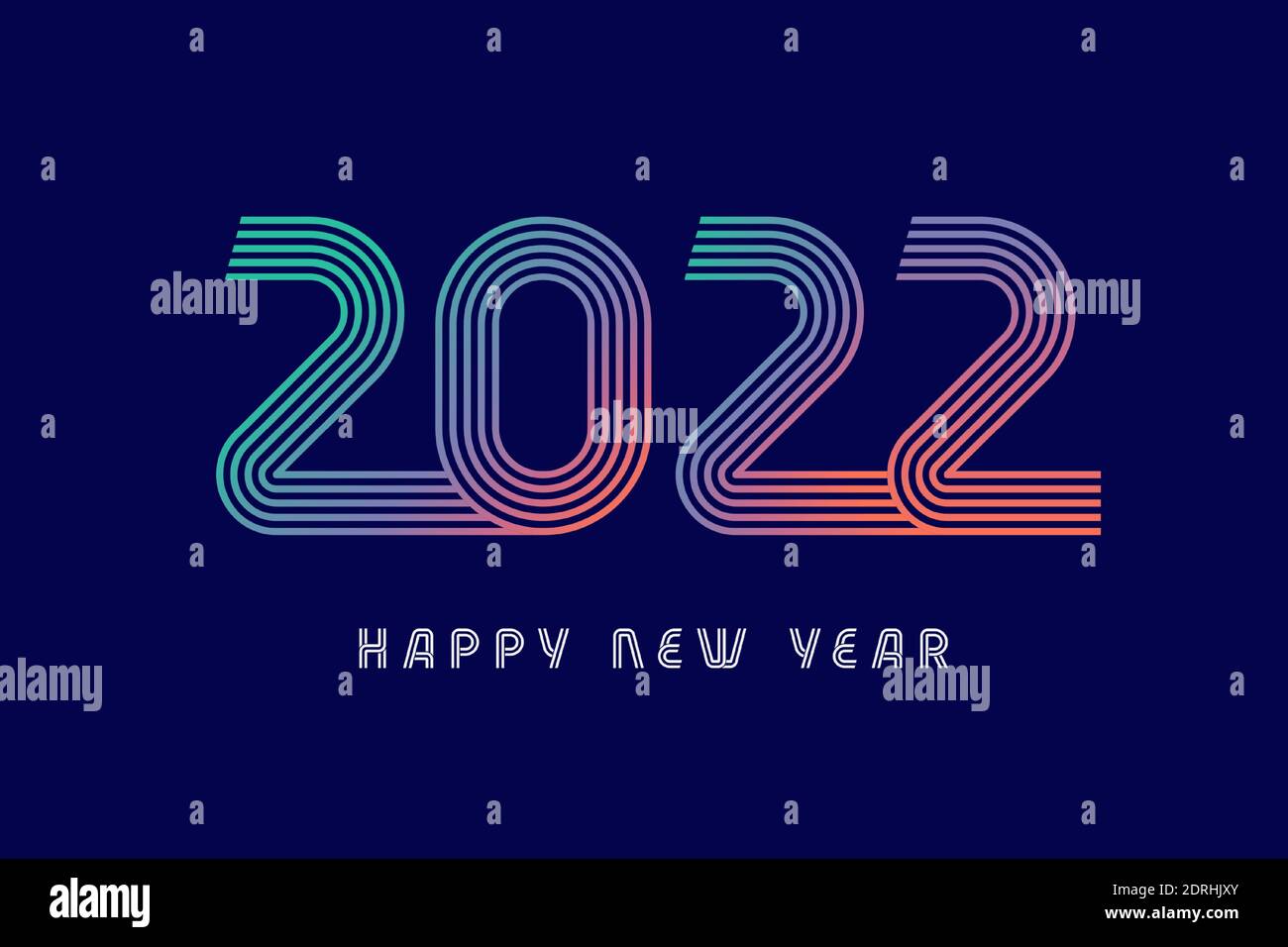 2022 UN felice anno nuovo congrats concetto. Logotipo classico. Modello grafico isolato astratto. Numeri creativi. Cifre a colori. Fino al 20% Illustrazione Vettoriale