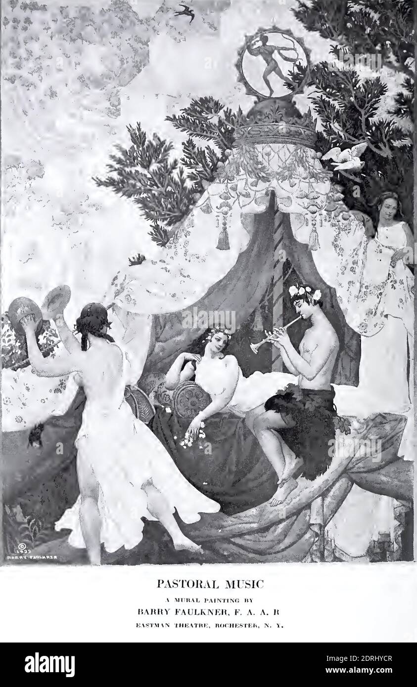 Murale di Barry Faulkner dal titolo Musica Pastorale dall'Eastman Theatre, Rochester, New York, USA, completato nel 1922. Foto Stock