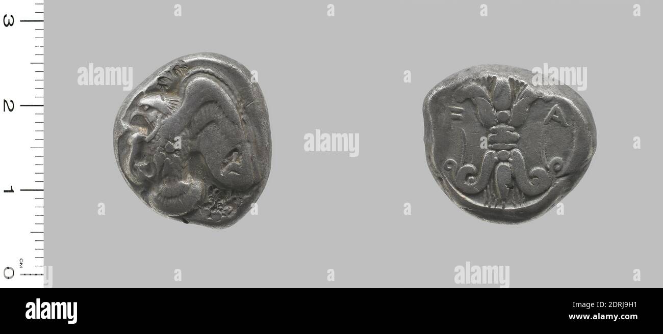 Mint: Olympia, Stater from Olympia, 465–450 a.C., Argento, 11.955 g, 12:00, 19.5 mm, Made in Olympia, Elis, Greek, V secolo a.C., Numismatica Foto Stock