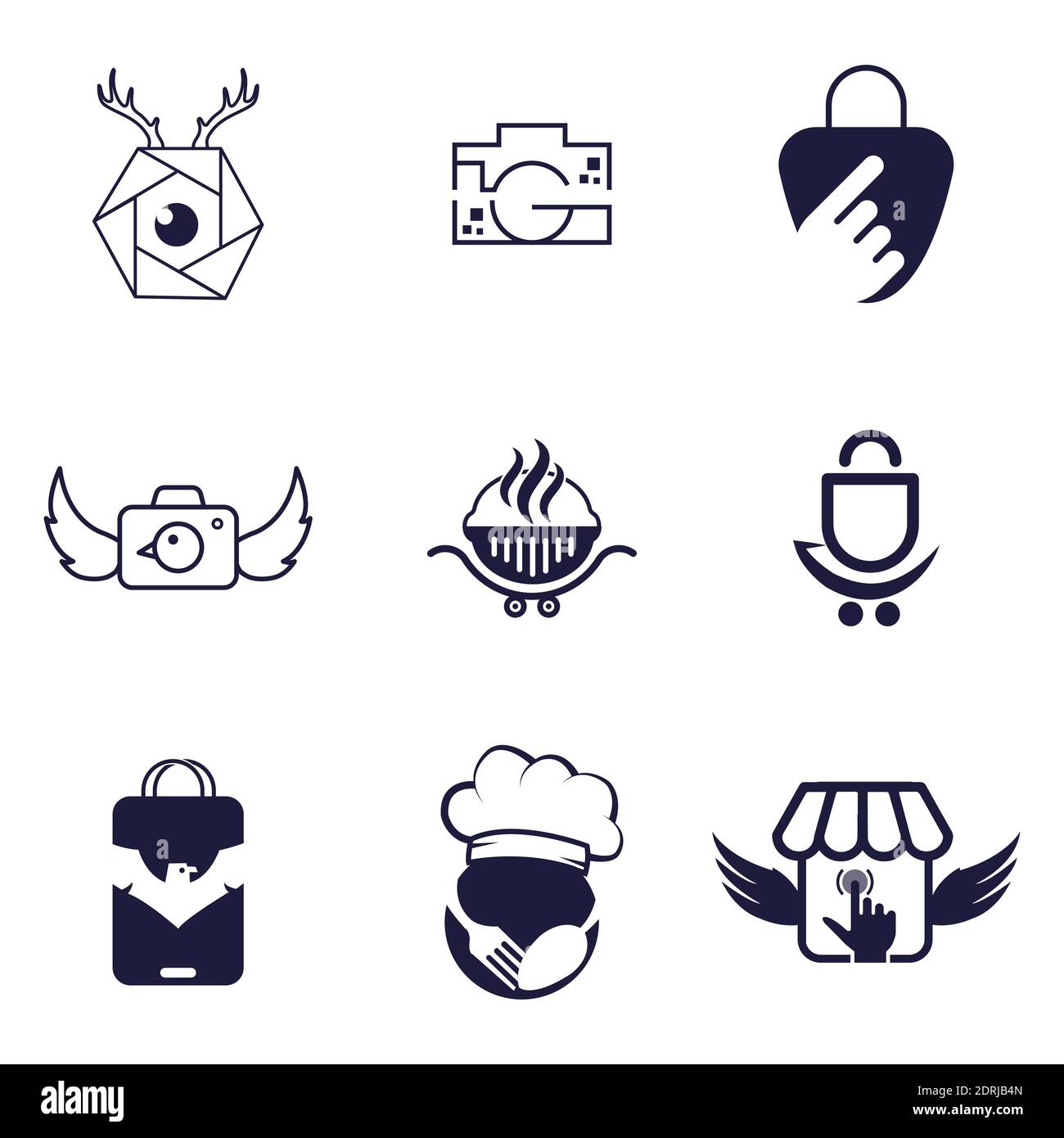 Business, Company Professional Logo Icon Set 9 Bundle Design Illustrazione Vettoriale