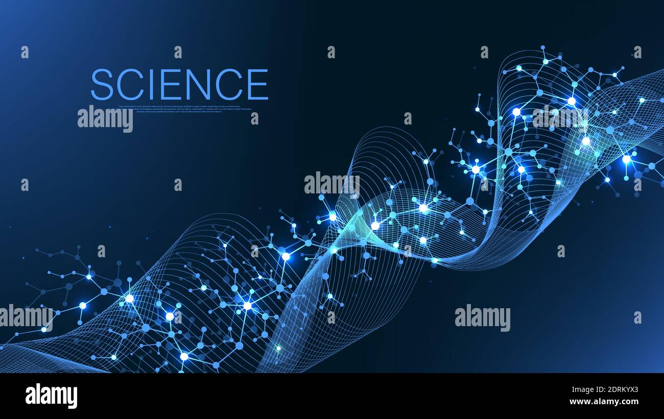 Molecola scientifico sfondo per la medicina, la scienza, tecnologia chimica. La carta da parati o banner con molecole di DNA, DNA DIGITALE, sequenza, codice Illustrazione Vettoriale