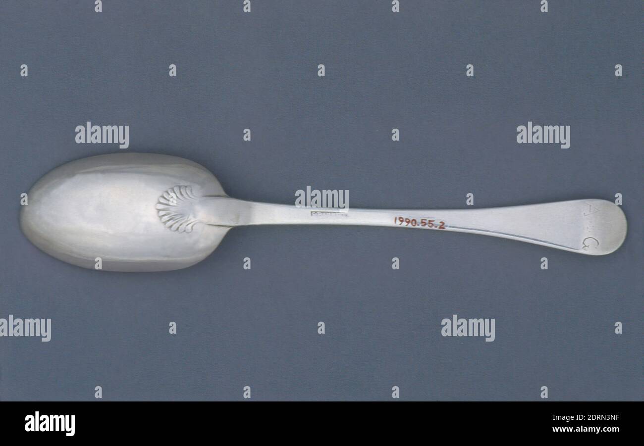 Produttore: Samuel Barrett, americano, 1735–1815, cucchiaio da tavola, ca. 1790, Argento, 7 3/4 poll. (19.69 cm), made in Nantucket, Massachusetts, American, 18th Century, Flatware Foto Stock