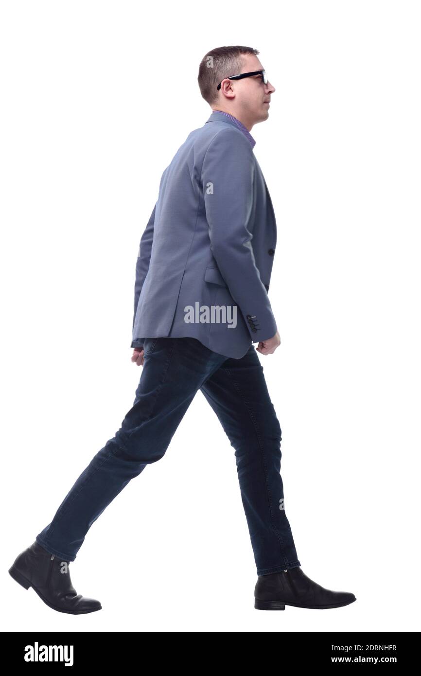 immagine di un giovane uomo d'affari che cammina in avanti - lato visualizza Foto Stock