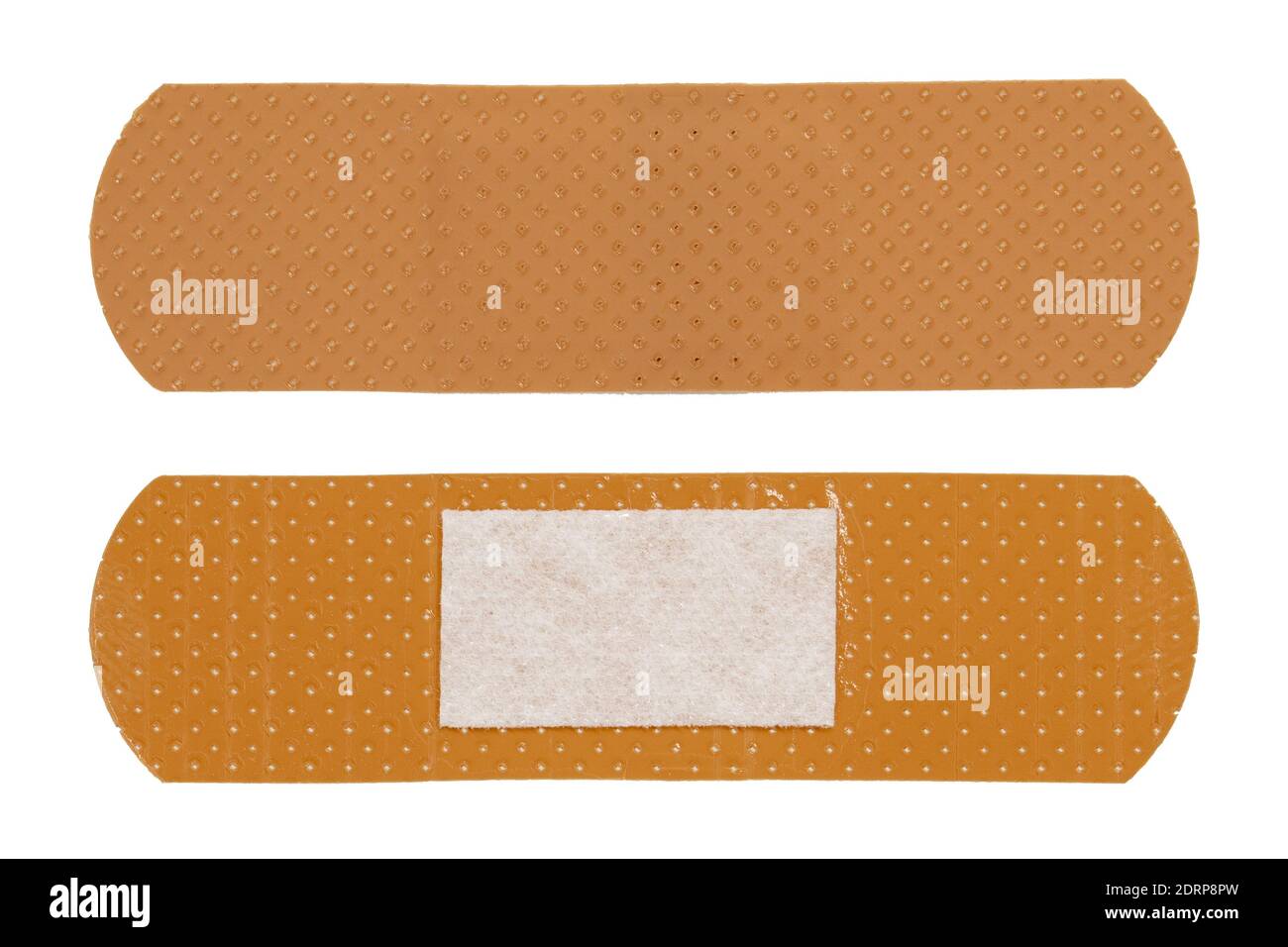 Cerotti adesivi isolati su fondo bianco. Cerotti medici con due lati. Foto Stock