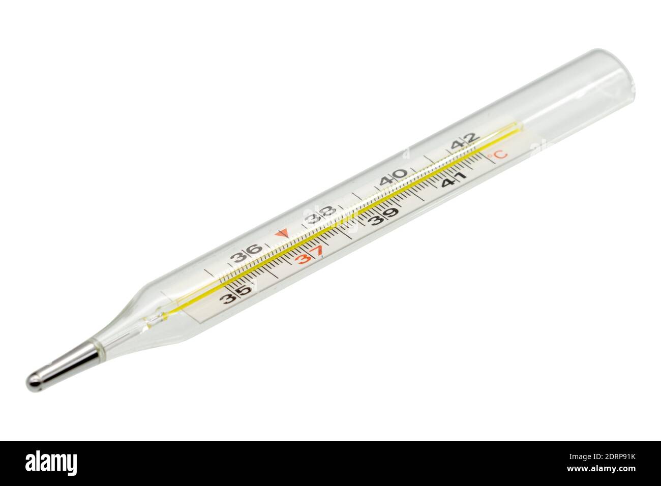 Termometro a mercurio per uso medico isolato su sfondo bianco Foto Stock
