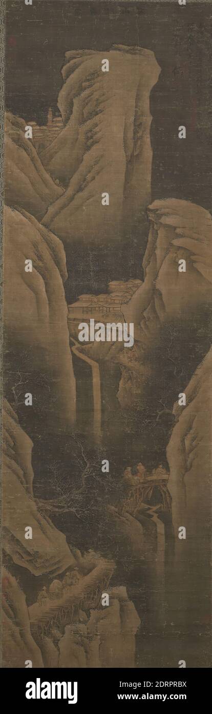 Artista: Zhang GU, cinese, artista, precedentemente attribuito a Tang copia da: Yang Fei, mattina chiaro in neve-montagne coperte, 17 ° o 18 ° secolo., rotolo Hanging: Inchiostro e colore su seta, senza montaggio: 56 × 18 1/8 pollici. (142.2 × 46 cm), Cina, cinese, dinastia Qing (1644–1911), dipinti Foto Stock