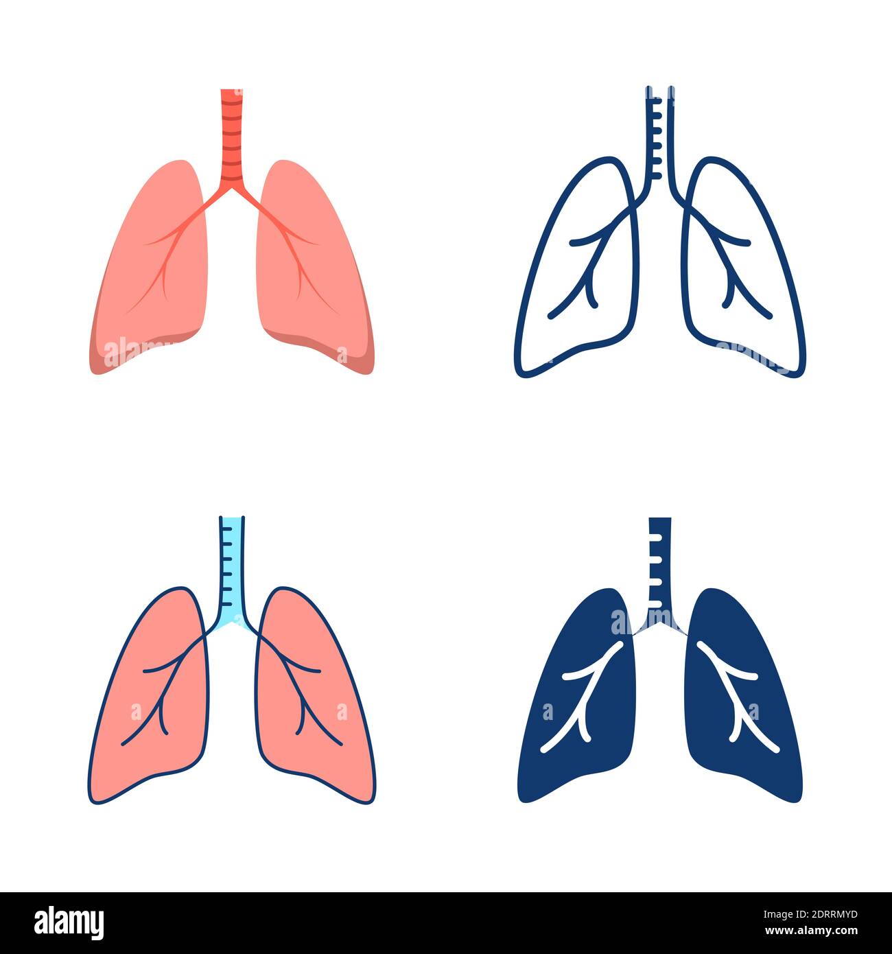 Icona dei polmoni umani impostata in stile piatto e lineare. Illustrazione vettoriale. Illustrazione Vettoriale