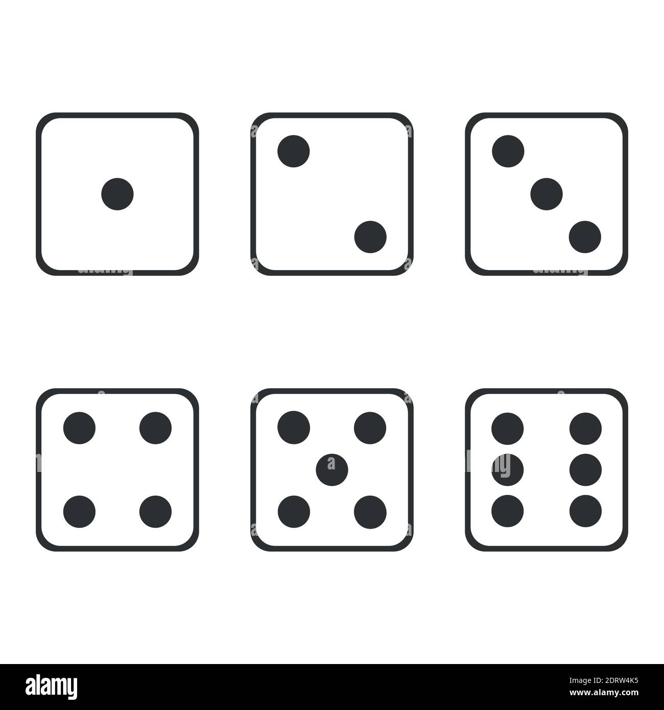 Set di cubi di gioco isolati su sfondo bianco, dadi semplici icone Illustrazione Vettoriale