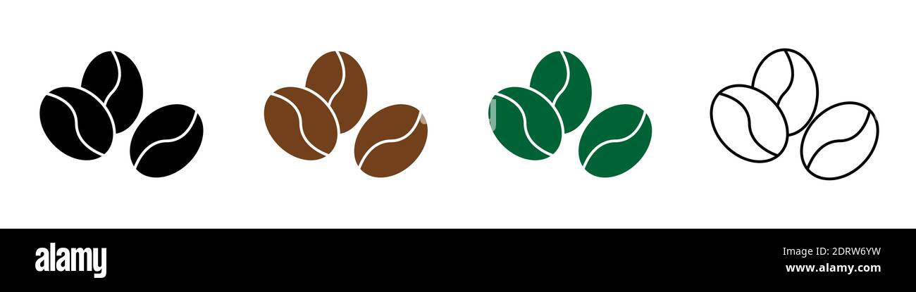 Set di logo di chicchi di caffè. I chicchi di caffè isolati sono isolati su sfondo bianco Illustrazione Vettoriale