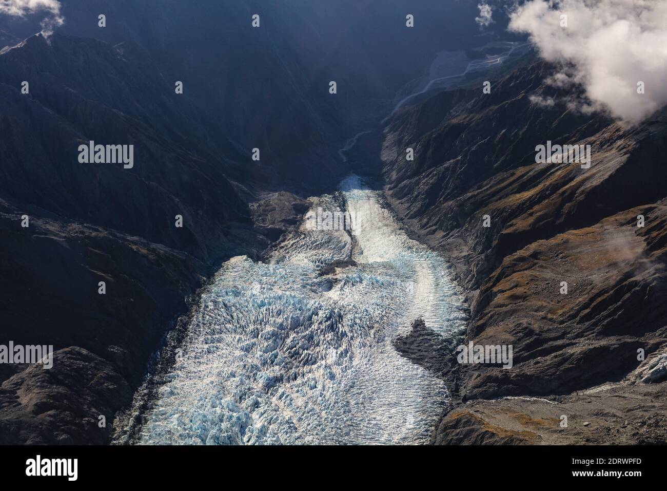 Vista aerea della catena dei Mout Cook a South Island, Nuova Zelanda. Aka le Alpi meridionali. Foto Stock