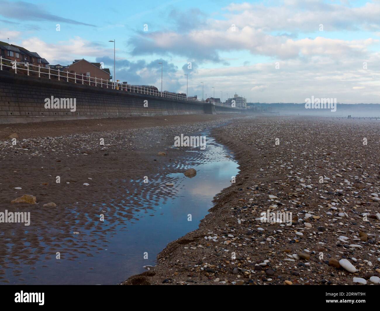 Vista invernale della spiaggia di Bridlington, un popolare mare resort nell'East Riding dello Yorkshire Inghilterra UK/ Foto Stock