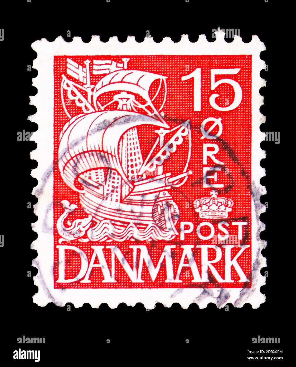MOSCA, RUSSIA - 10 FEBBRAIO 2019: Un francobollo stampato in Danimarca mostra Sailship, serie, circa 1938 Foto Stock