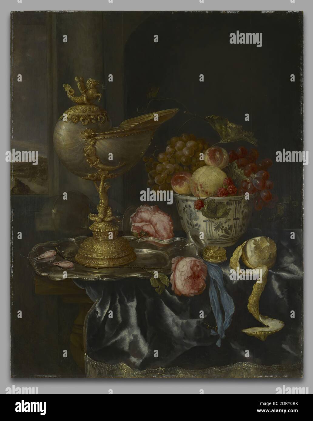 Artista: Abraham van Beyeren, olandese, 1620/21–1690, Banquet Still Life with Nautilus Cup, ca. 1650, olio su pannello, senza cornice: 78.1 × 54 cm (30 3/4 × 21 1/4 in.), non in vista, olandese, 17 ° secolo, dipinti Foto Stock