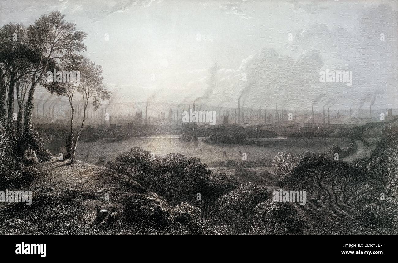 Manchester da Kersal Moor. Da un attacco di Edward Goodall dopo un lavoro del 1857 di William WYLD. Foto Stock