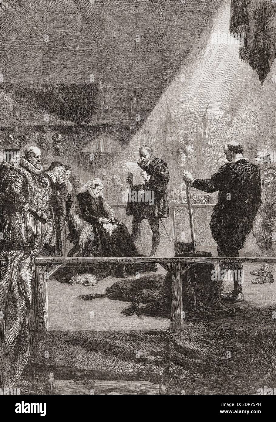Esecuzione di Maria Regina di Scozia, 8 febbraio 1587. Dopo un'incisione di William Luson Thomas da un'opera di Sir John Gilbert nel numero illustrato di London News del 23 febbraio 1861 Foto Stock