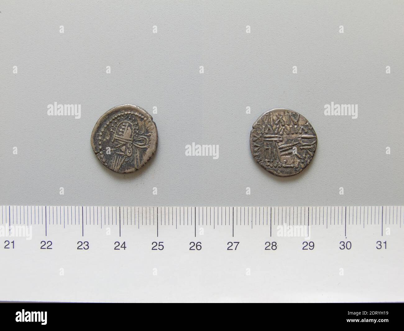 Righello: Vologasi V, 1 dracm di Vologasi V, 207–22, Argento, 3.58 g, 12:00, 18.5 mm, Made in Uncertain, Parthia, Parthian, III secolo d.C., Numismatica Foto Stock