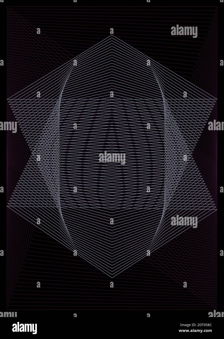 Pattern vettoriale astratto, forme geometriche di lilla e linee di intersezione viola su sfondo nero Illustrazione Vettoriale