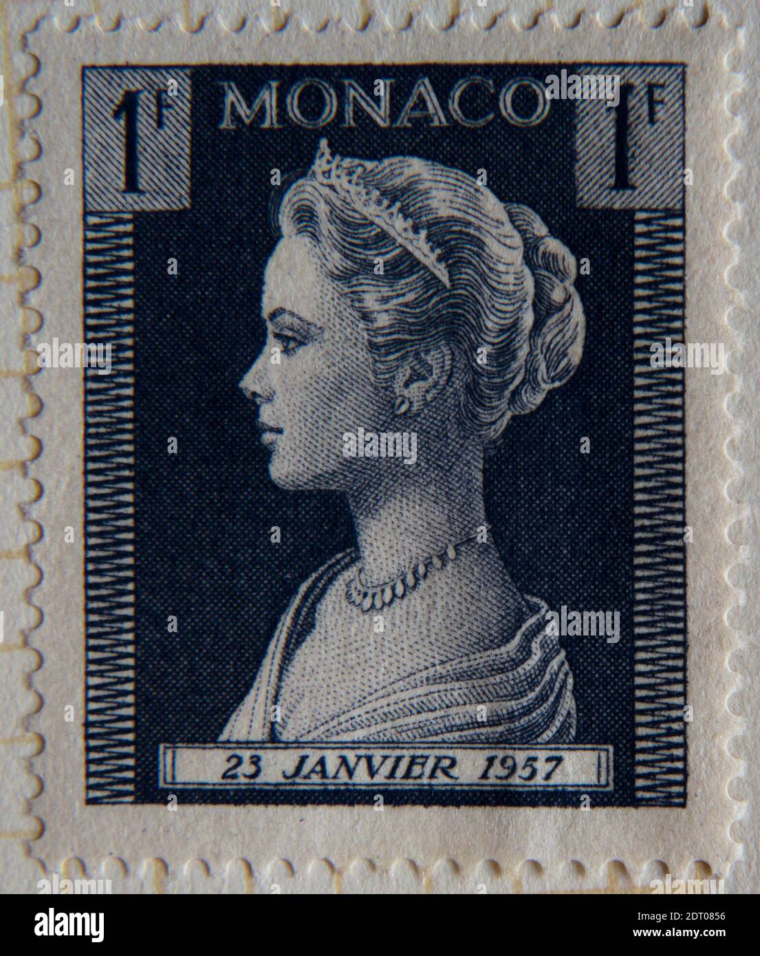 1 franco francobollo della Principessa Grace di Monaco (Grace Kelly) rilasciato il 23 gennaio 1957 per commemorare la nascita del suo primo figlio, la Principessa Caroline Foto Stock