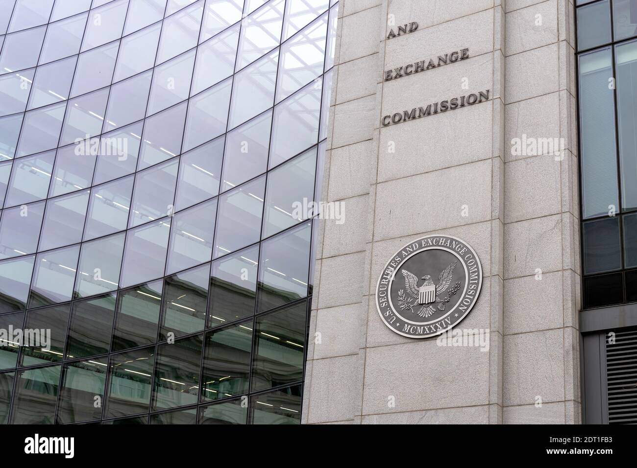 SEC segno e logo sull'edificio a Washington DC. Foto Stock