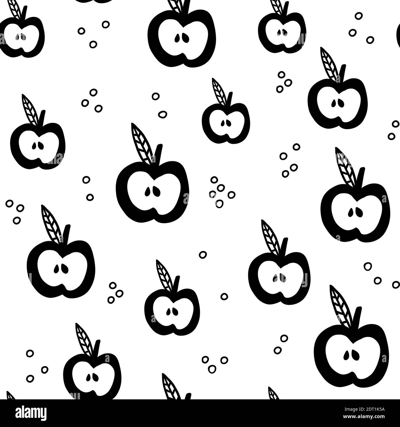 Modello senza giunture di mela scandinavo. Stampa vettoriale monocromatica in bianco e nero scandi. Bambino sfondo trendy Illustrazione Vettoriale