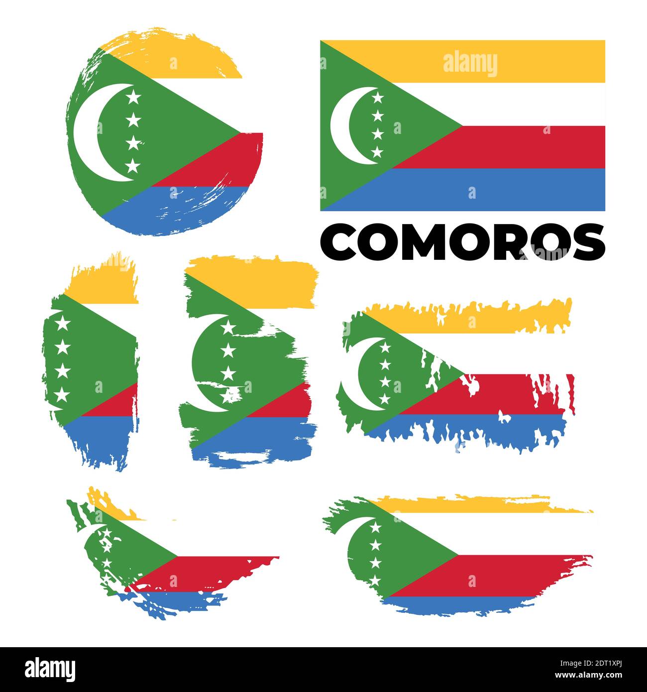 Flag vettoriale e testurizzato delle Comore disegnate con tratti di pennello. Illustrazione Vettoriale