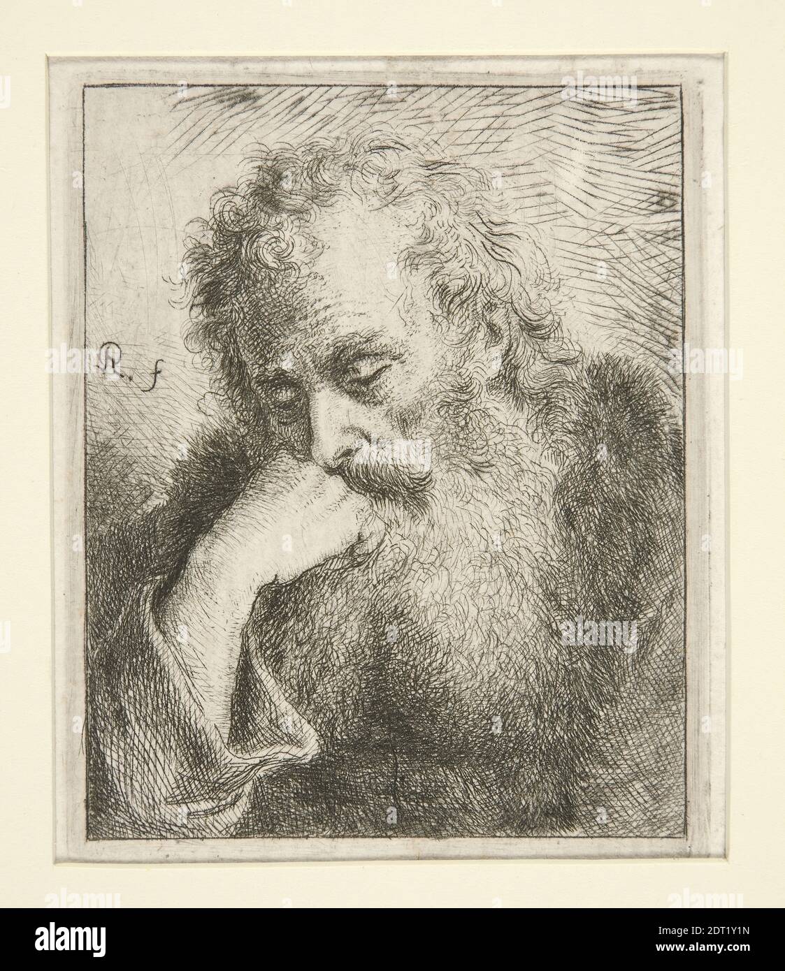 Etcher: Unknown, artista, stile: Rembrandt (Rembrandt van Rijn), Olandese, 1606–1669, Vecchio uomo con barba a flusso lungo testa a mano, incisione, platemark: 9.1 × 7.3 cm (3 9/16 × 2 7/8 in.), Made in the Netherlands, Dutch, XVII secolo, opere su carta - stampe Foto Stock