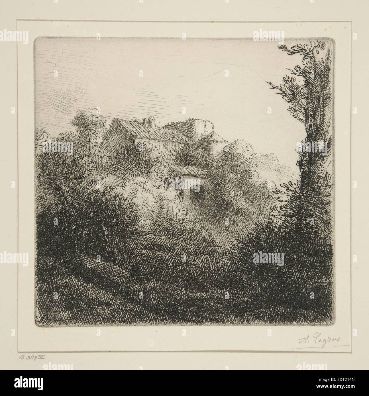 Artista: Alphonse Legros, Francese, 1837–1911, la Ferme sur la colline, incisione, platemark: 16.5 cm (6 1/2 in.), Made in France, French, 19th Century, opere su carta - stampe Foto Stock