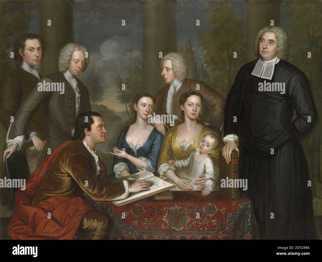 Artista: John Smibert, americano, nato Scozia, 1688–1751, soggetto: George Berkeley, irlandese, 1685–1753, The Bermuda Group (Dean Berkeley e la sua Entourage), Oil on canvas, 69 1/2 × 93 pollici. (176.5 × 236.2 cm), made in London, England, American, 18 ° secolo, dipinti Foto Stock