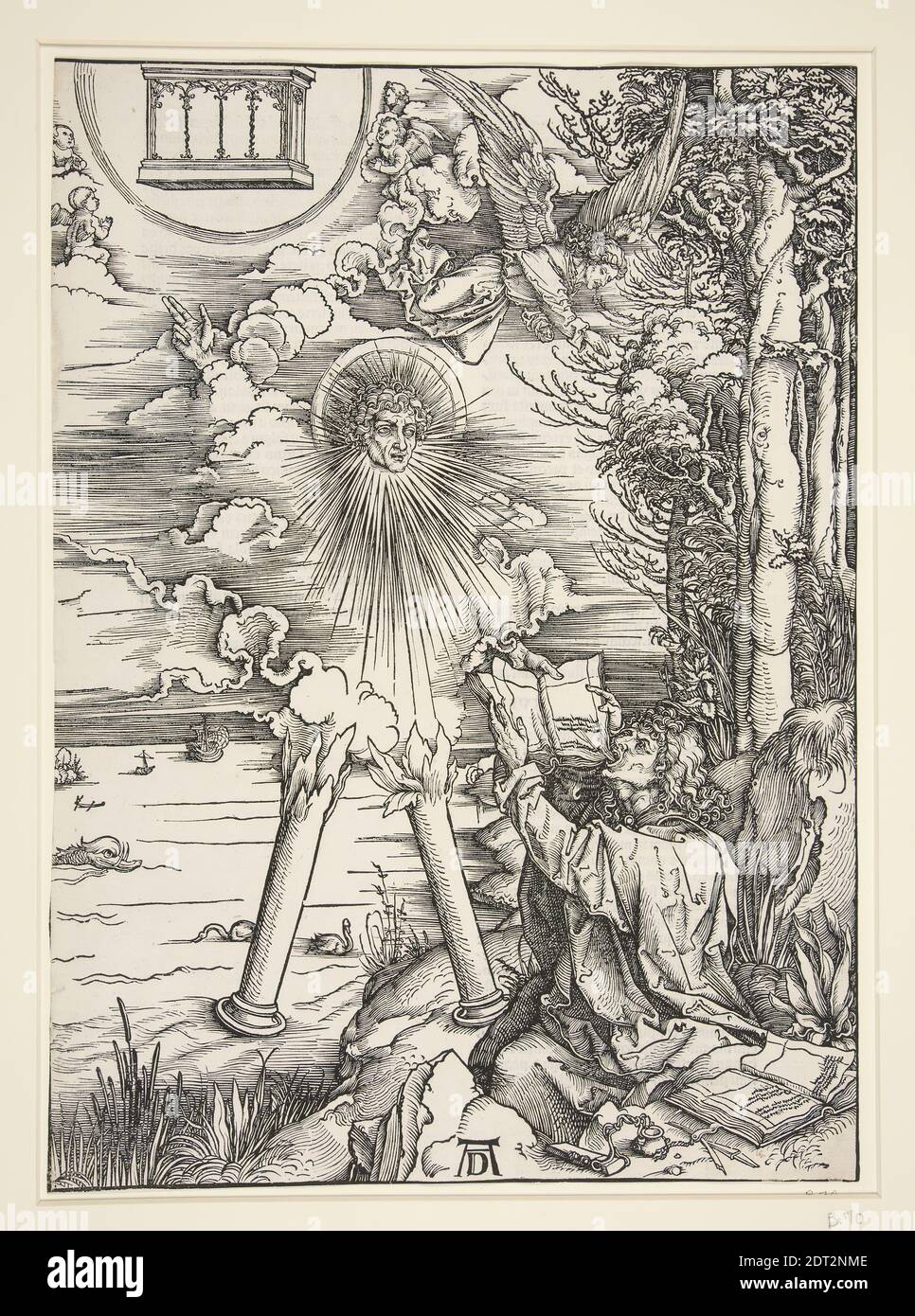 Artista: Albrecht Dürer, tedesco, 1471–1528, San Giovanni divorando il Libro, dalla serie l'Apocalisse, ca. 1495–98, pubblicato il 1511, Woodcut, foglio: 39.5 × 28.2 cm (15 9/16 × 11 1/8 in.), Made in Germany, German, XVI secolo, opere su carta - stampe Foto Stock